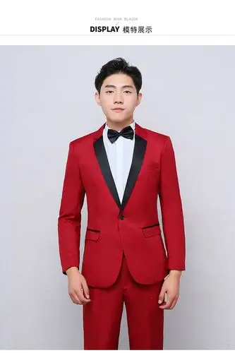 韩版红色小西服套装2021新款男士休闲日常西服套装男工厂批发
