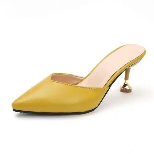 韩版夏季室外外穿尖头时尚拖鞋女包头试衣鞋高跟半拖鞋细跟凉拖女