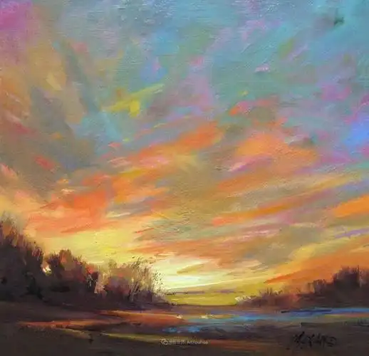 简约多彩的天空,mary maxam风景画选|画家|麦克|油画|丙烯画_网易订阅