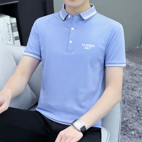 男士夏装短袖t恤青年轻商务成熟后休闲立领polo衫修身带有领上衣