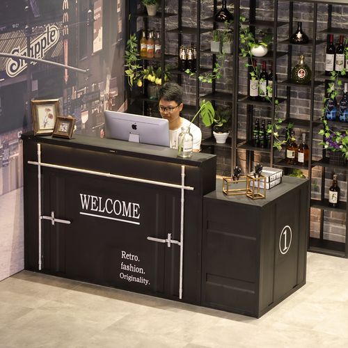 复古工业风铁艺收银台酒吧咖啡厅吧台服装店简约创意现代带灯前台