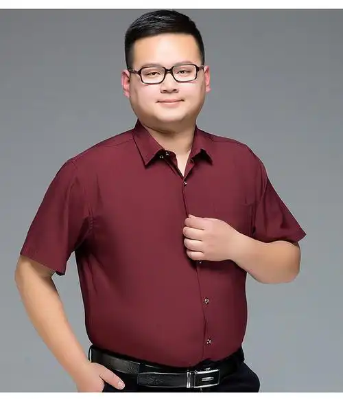 休狮派男装夏季加肥加大码短袖衬衫男 白色工装宽松休闲胖子衬衣