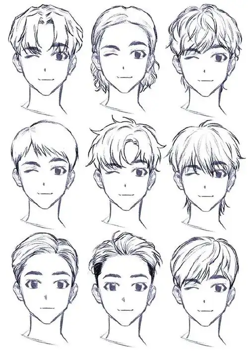 绘画教程#一组日系动漫男生的发型绘制参考… - 半次元 - acg爱好者