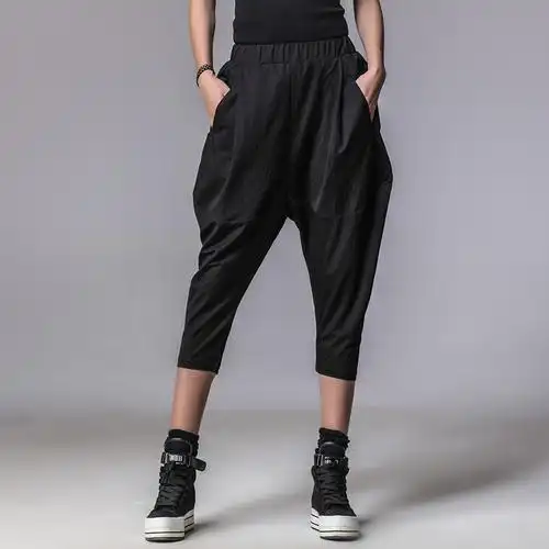 哈伦裤七分裤女2021夏季新款宽松松紧腰小脚裤黑色垮裤萝卜裤薄款