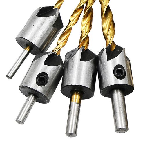 沉头钻倒角器 高速钢三尖木工沉孔钻头 木板打孔器 导向钻 开孔钻