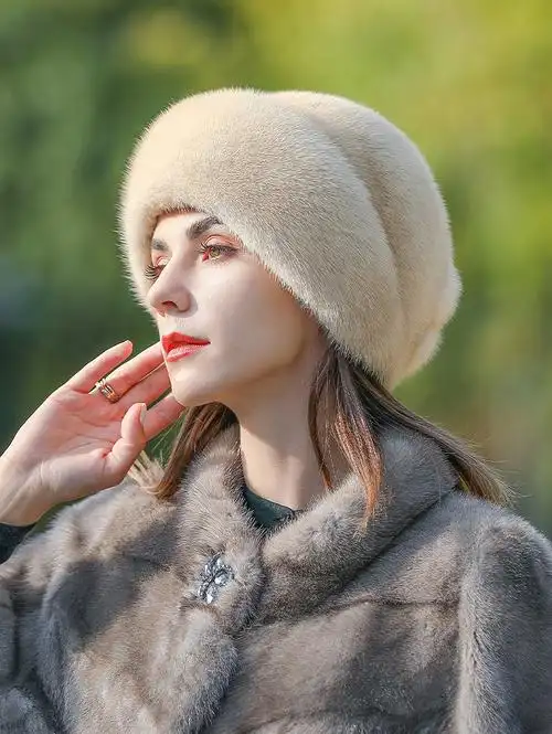 幕加格貂帽女士冬季新款加厚保暖水貂毛整貂礼帽妈妈皮草帽子5144米