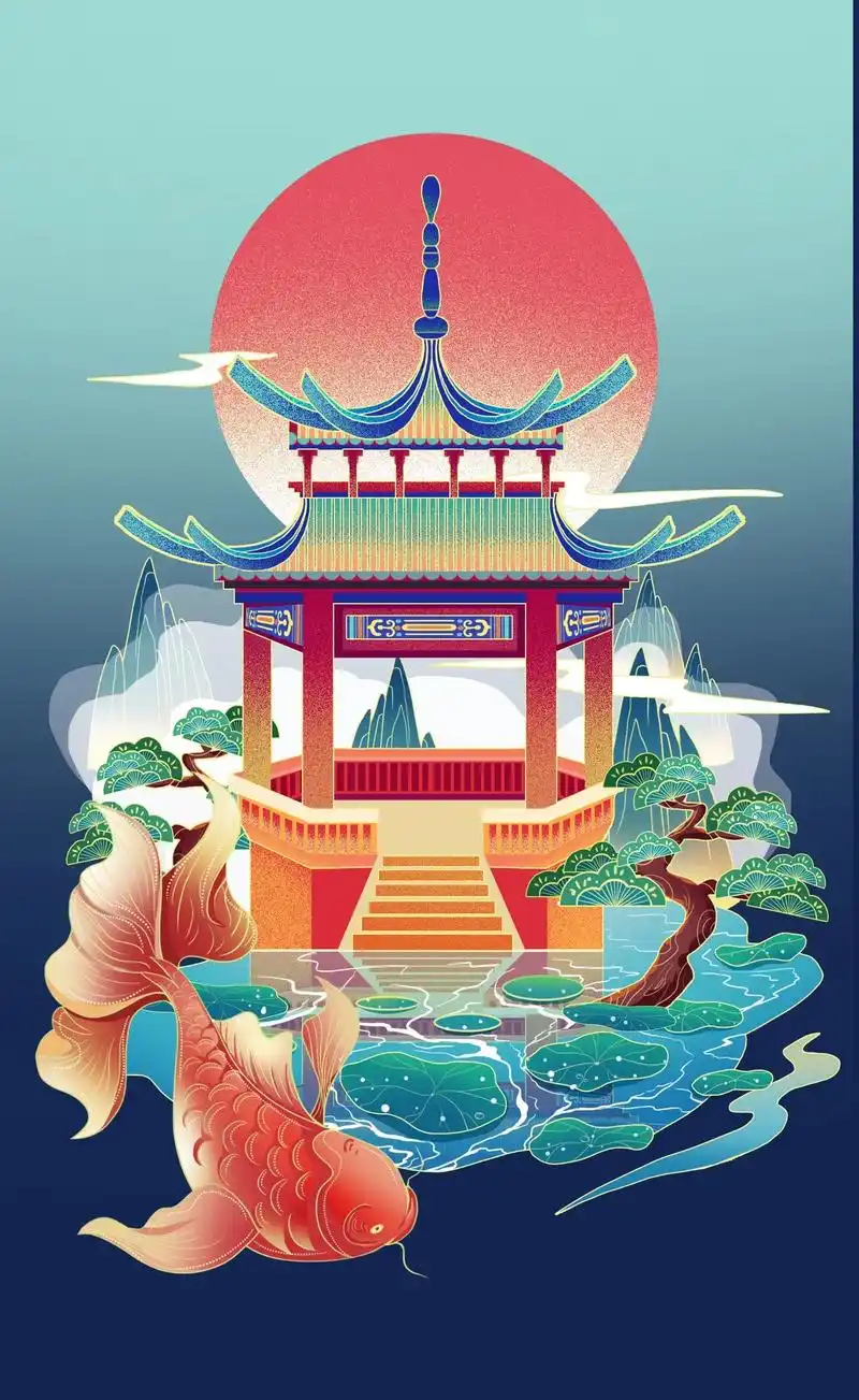 今日小练 中式建筑#商业插画 #板绘 #国潮无敌  #我是 - 抖音