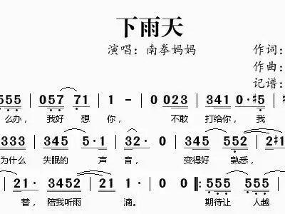 下雨天 南拳妈妈 南拳妈妈 歌谱 简谱