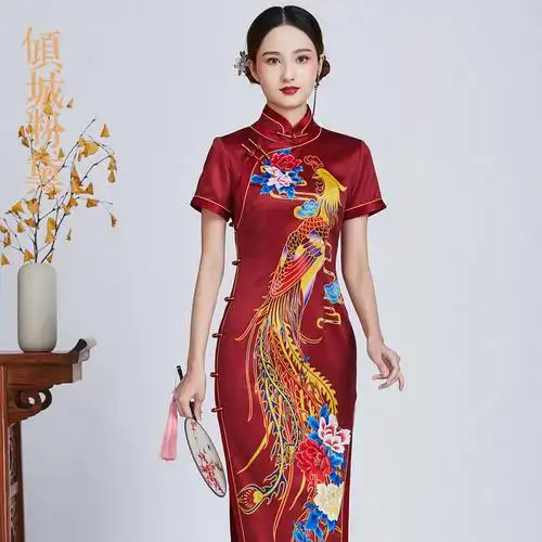 倾城粉黛凤凰牡丹红色旗袍传统老上海工艺匠造复古改良国风古韵