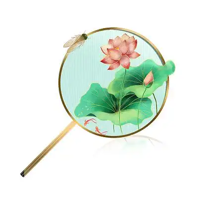 古风扇子处暑元素处暑扇子荷叶知了png素材