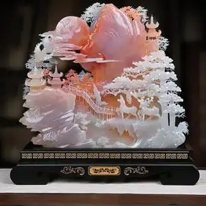 天然玉石山水摆件古青玉手工雕刻意境山石工艺品家居客厅装饰摆设