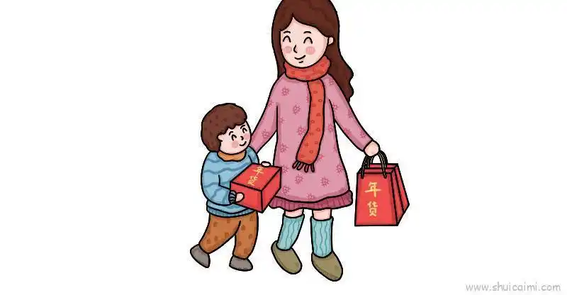 小孩买年货的简笔画