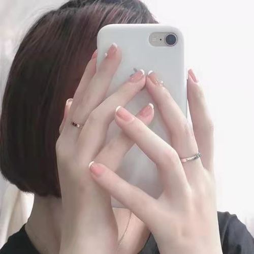 裸色法式指甲贴片短款美甲图片成品可拆卸穿戴防水贴纸新娘美甲贴