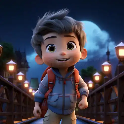 一个在桥梁里非常可爱的男孩