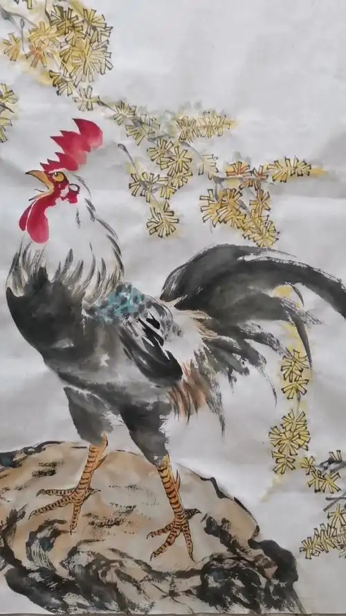 王兴民国画公鸡巜吉祥如意》这样画公鸡太漂亮了!