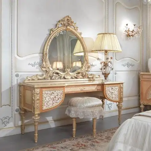 贝壳拼花梳妆台欧式奢华实木化妆桌镜法式宫廷梳妆台