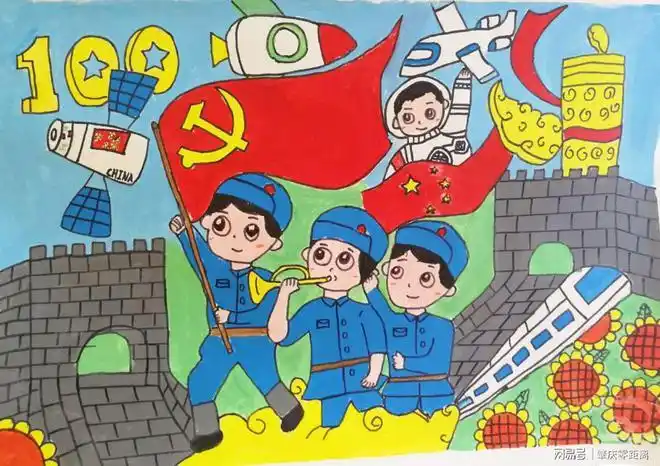 "红色文艺轻骑兵"儿童文艺志愿者的孩子们以"童心向党"为主题进行绘画