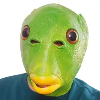 胖绿头鱼头套搞怪搞笑沙雕绿鱼人动物无异味面具全脸面罩乳胶 绿鱼