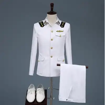 成人高档演出服海军制服表演舞台合唱服装白色西服套装