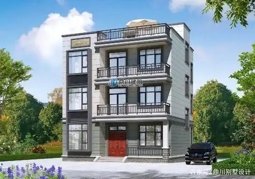 带飘窗三层平顶别墅,造型简单大方施工简单,农村施工队都能做