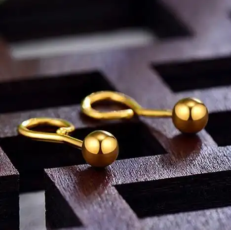 黄金耳钉韩版弯钩直针圆豆简约时尚光面耳饰圆珠耳钉