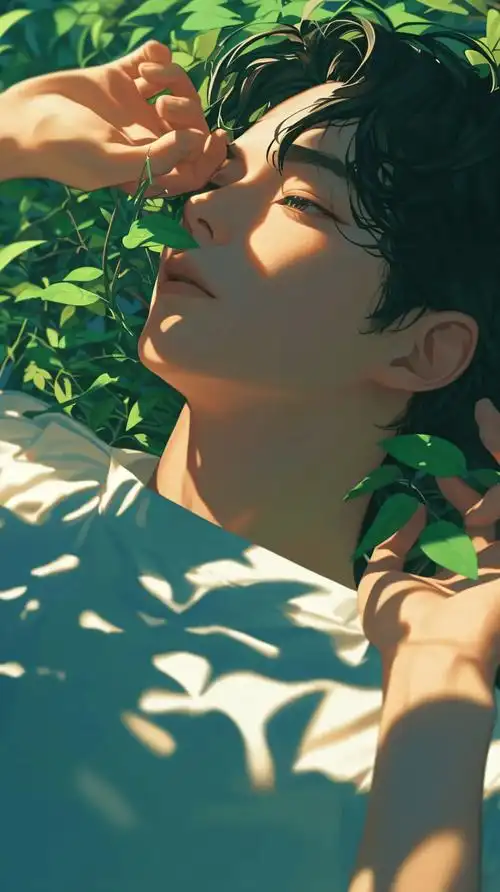 壁纸| 仰躺草地的动漫美少年壁纸