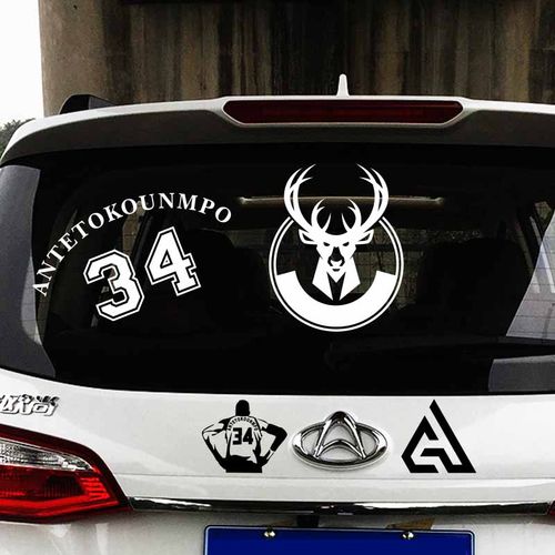 nba雄鹿球队徽标字母哥球星汽车贴纸车身后窗油箱盖电瓶号码反光