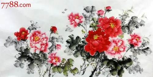 牡丹l-p7779无款四尺全开横幅写意花鸟国画作品装饰送礼佳品