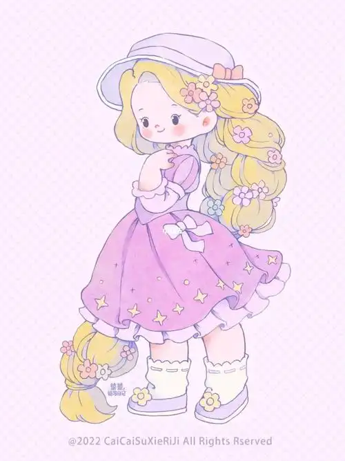 色彩12插画人物紫色的长发公举吖