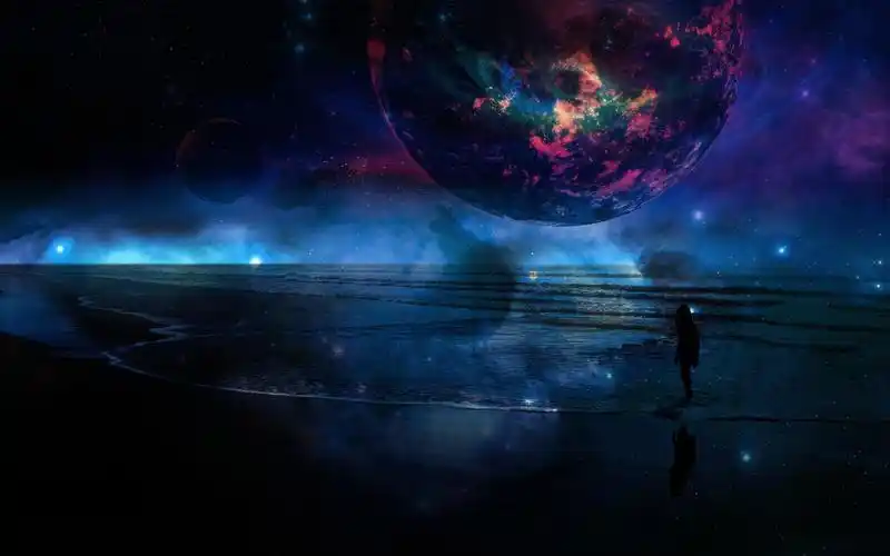 创意设计唯美海边夜景电脑桌面壁纸