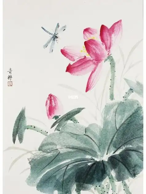 叶脉只需要简单的勾勒就可以,荷国画作品展国画国家一级美术师玄灵子