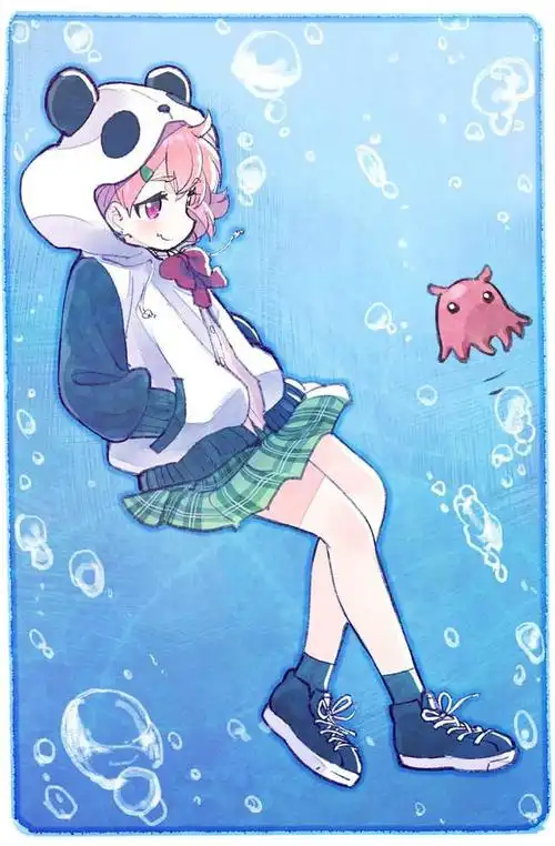 日本二次元插画师精品动漫插画分享,穿熊猫服的可爱少女