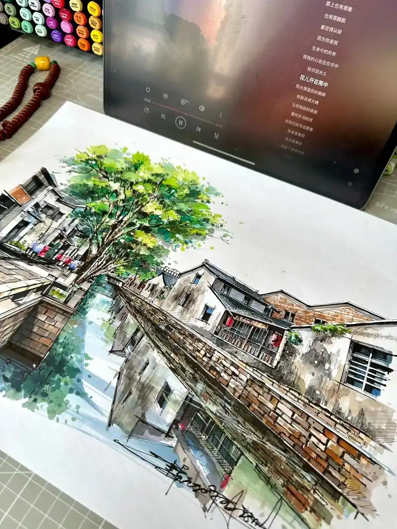 这个调调的平江路你可否喜欢…#手绘 #马克笔手绘 #平江路  - 抖音