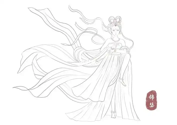 喜欢画人物,但线稿真是累人呀#插画  #敦煌飞天  #汉服配饰  #敦煌