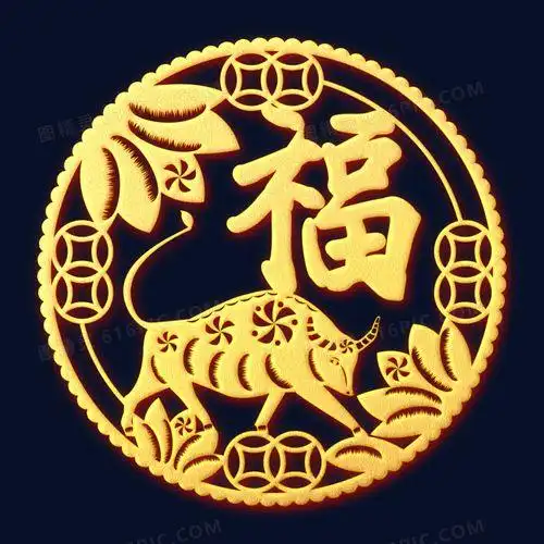 生肖牛福字剪纸图