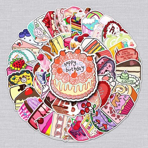 50张蛋糕涂鸦贴纸 个性卡通小清新食物甜品贴纸diy滑板行李箱贴纸