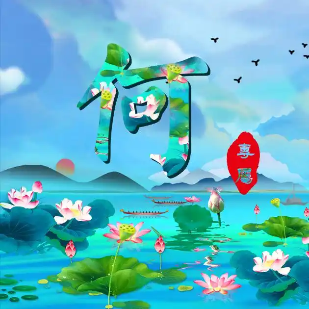 莲花荷叶水彩山水国画-微信头像,百家姓氏微信头像,名字壁纸