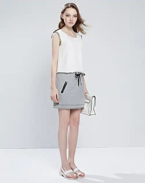 艾莱依eral女装专场 艾莱依eral拼接无袖中长裙低腰连衣裙