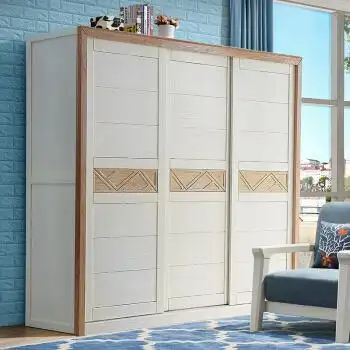 康名箭 实木衣柜 简约现代三门推拉门橡木大衣橱 北欧移门原木柜子