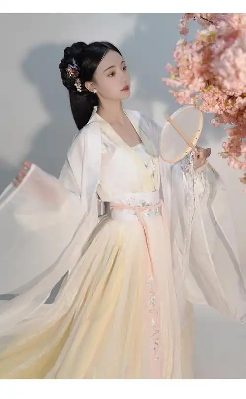 桑曦 新款黄橙六米摆齐胸汉服女学生夏齐腰襦裙古装仙气古风版 黄色上