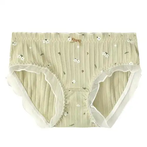 3条装清新小碎花内裤女柔软纯棉田园风甜美花边中腰女士三角短裤