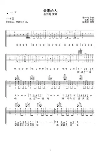 最亲的人-岳云鹏 完美弹唱谱b调六线pdf谱吉他谱-虫虫吉他谱免费下载