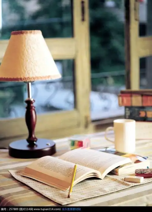 台灯旁打开的书本
