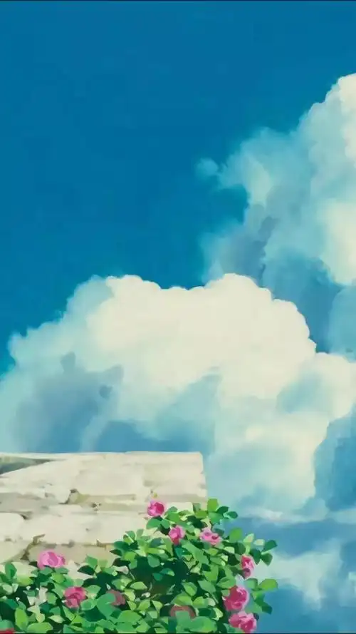 蓝天白云宫崎骏动漫中的唯美意境图片,可做壁纸哦
