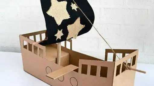 瓦楞纸海盗船手工制作 儿童玩具船模型diy方法