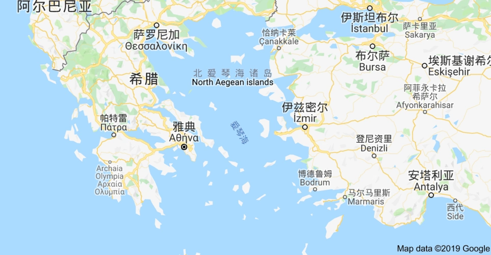我们从地图上可以看出,除了土耳其沿岸海域,整个爱琴海都是希腊的领海