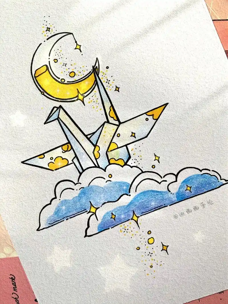 简笔画插画千纸鹤