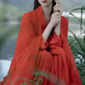 大红色古装汉服女冬季直裾上班穿超仙气广袖流仙裙改良连衣裙冬款