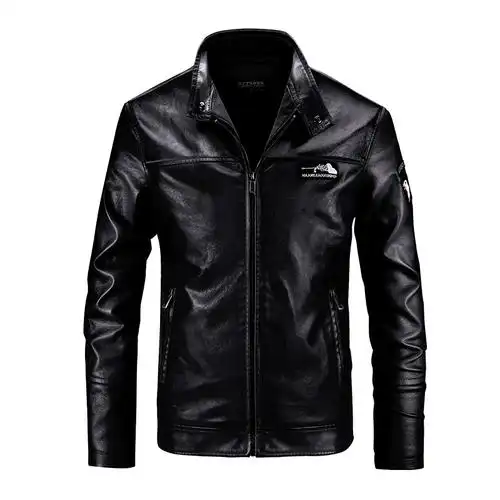 夹克男立领皮衣绵羊皮感机车外套潮牌pu皮巴铁等多国国旗标示 - 男装