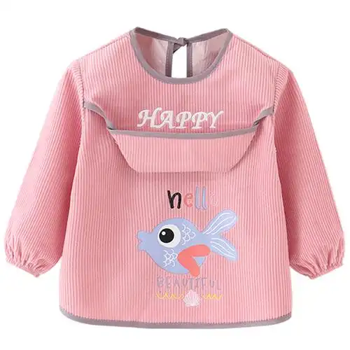 罩衣儿童卡通全身防水宝宝吃饭衣秋冬长袖饭兜水晶条男女童反穿衣